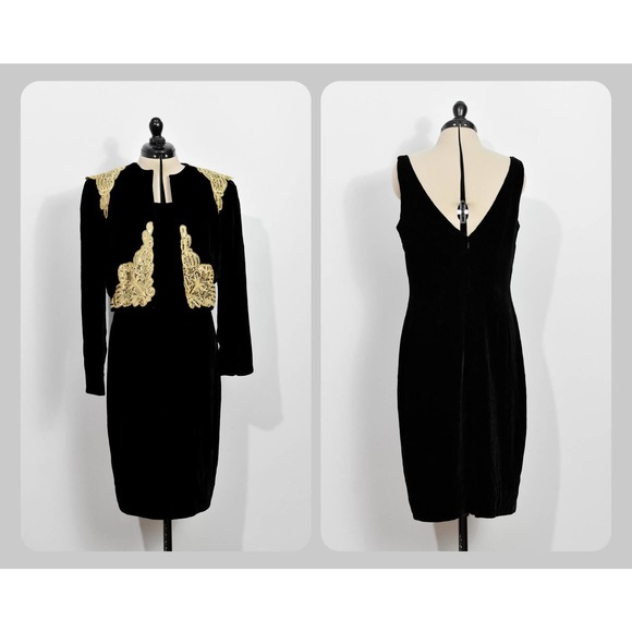 Nipon Night Black Velvet Dress & Jacket - Picture 1 of 10